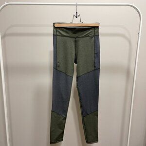 Adidas Dark Green Leggings with Grey Details - Size S